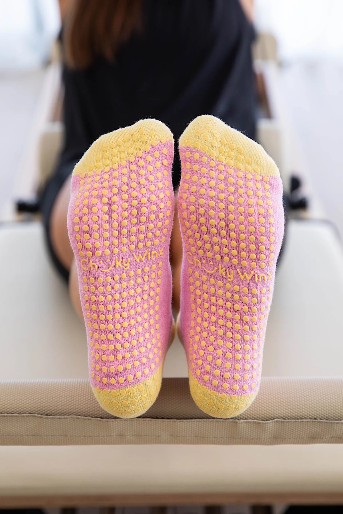 Pink And Yellow Grip Socks