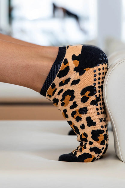 Brown Leopard Grip Socks