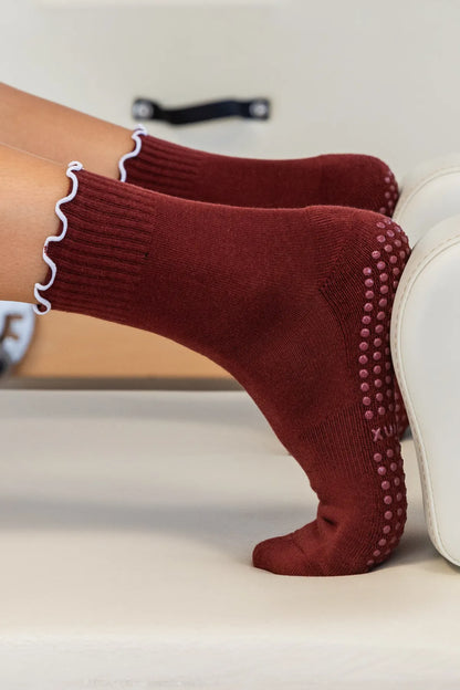 Frilly Maroon Grip Socks