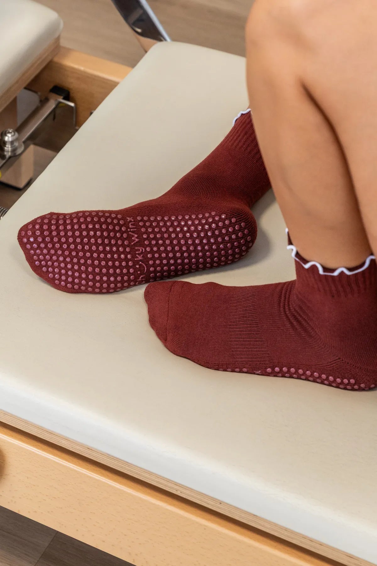Frilly Maroon Grip Socks