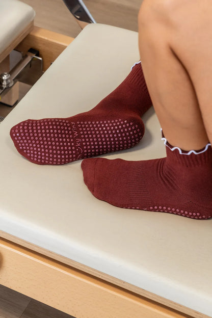 Frilly Maroon Grip Socks