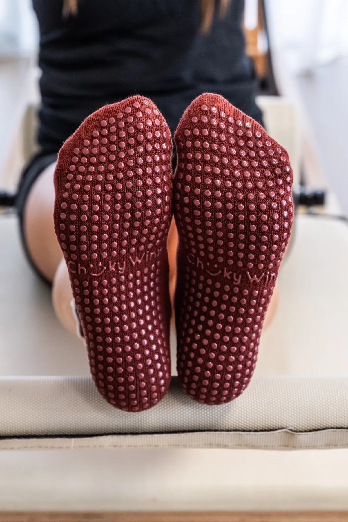 Frilly Maroon Grip Socks